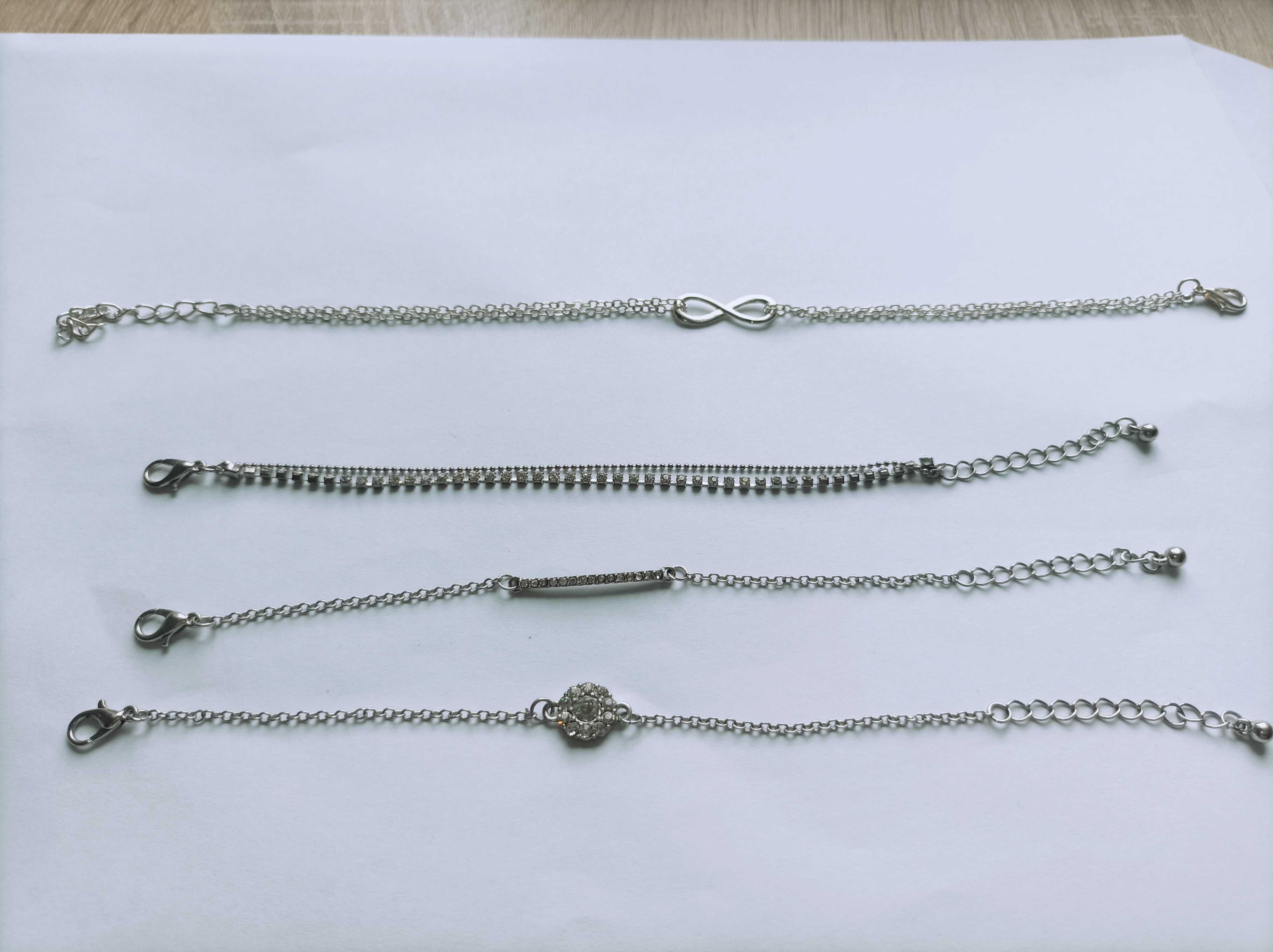 4 srebrne bransoletki, nieskończoność, na nadgarstek i kostkę