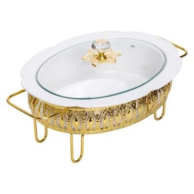 Мармітниця порцелянова 1.5 л прямокутна на металевій підставці, білий