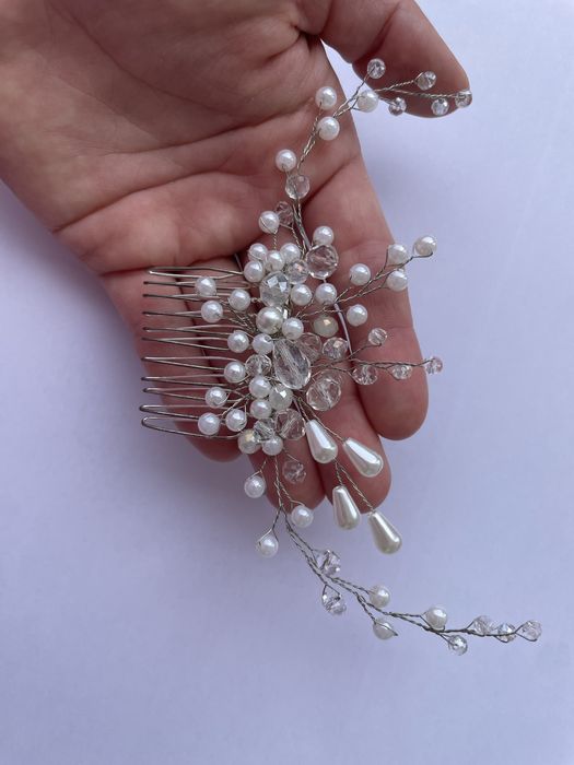 Весільний гребінь/Свадебный гребень-веточка в прическу невесты айвори