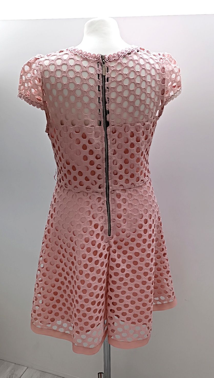 Sukienka koktajlowa różowa letnia M L 38 40 koronkowa elegancka