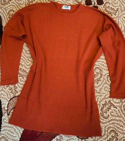 WALLIS piękny rudy sweter z wełny jagnięcej długi r 42/44/46