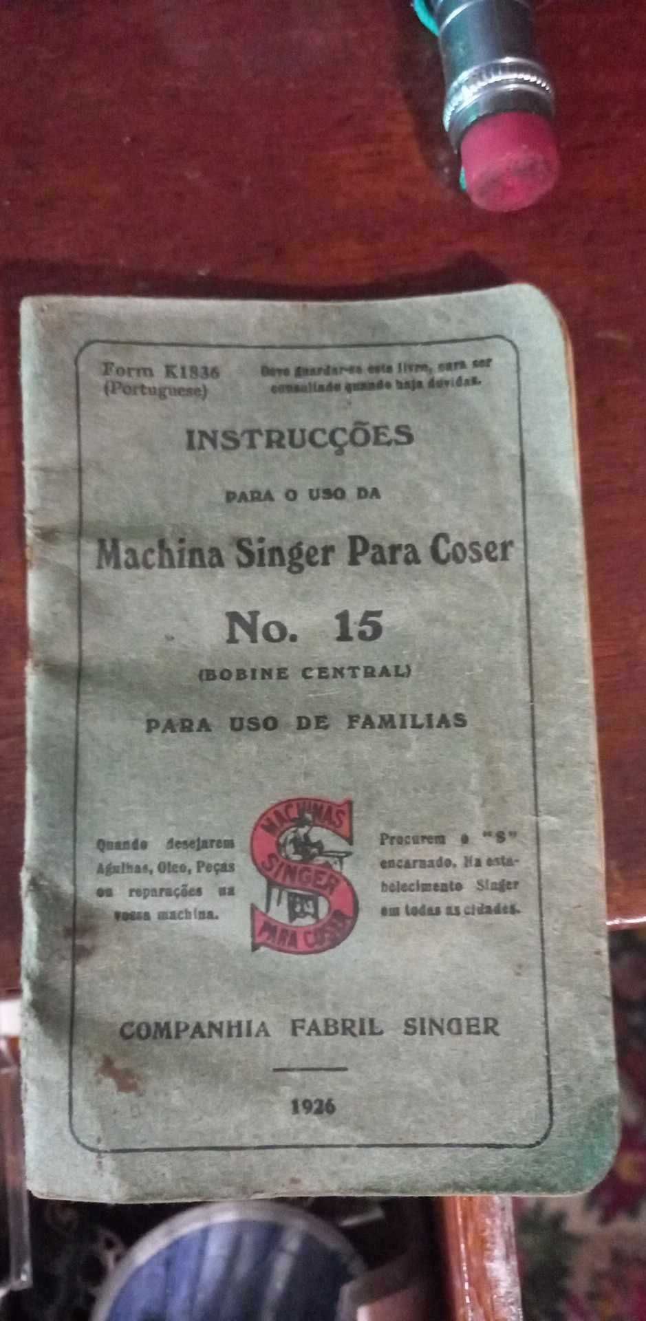 Maquina de costura singer n°15 com base de madeira maciça