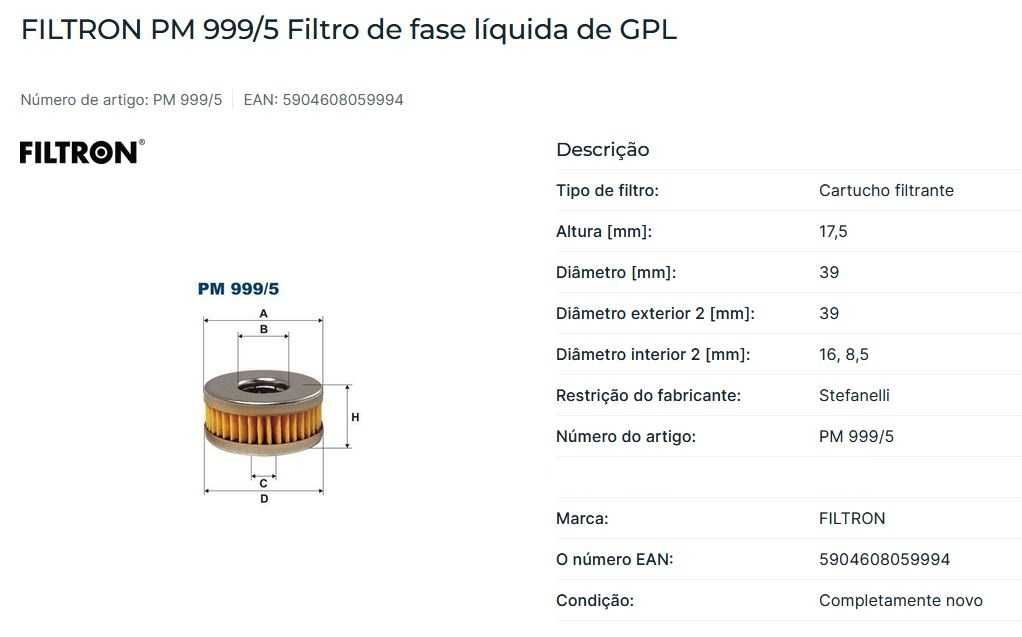 FILTRON PM 999/5 Filtro GPL - EAN: 5904608059994