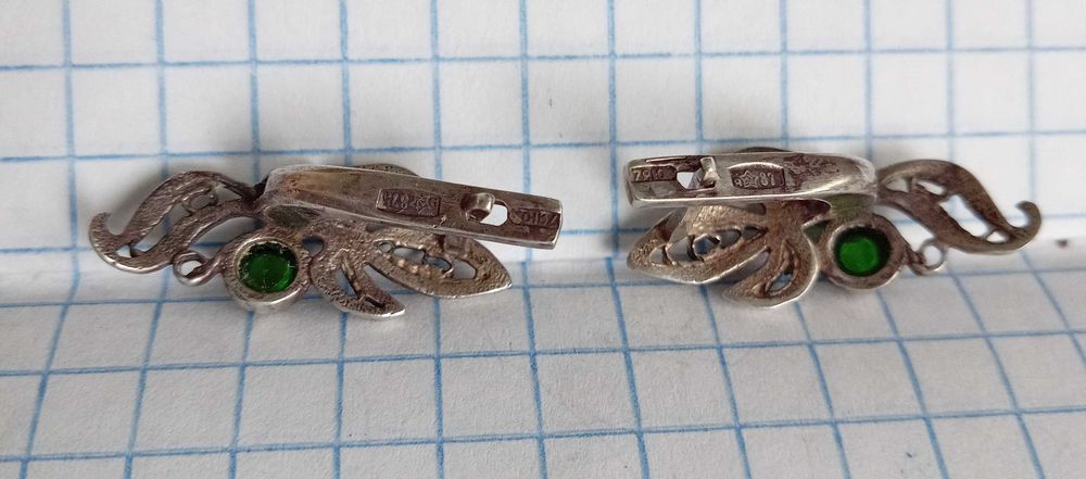 Серьги серебро 875 пр. СССР Вставка хризолит