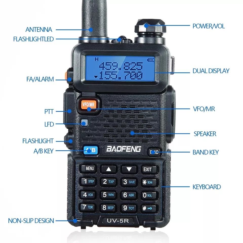 Рація Baofeng UV-5R 5 Вт портативна Діапазон VHF/UHF, FM, Радіостанція