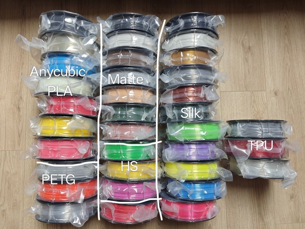 Filament Geeetech Silk/Matte/HS PLA/PETG/TPU, Anycubic PLA fluorescent