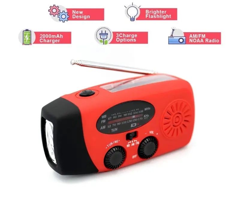 Радіо 4в1 роторное динамо радио с фонариком +
