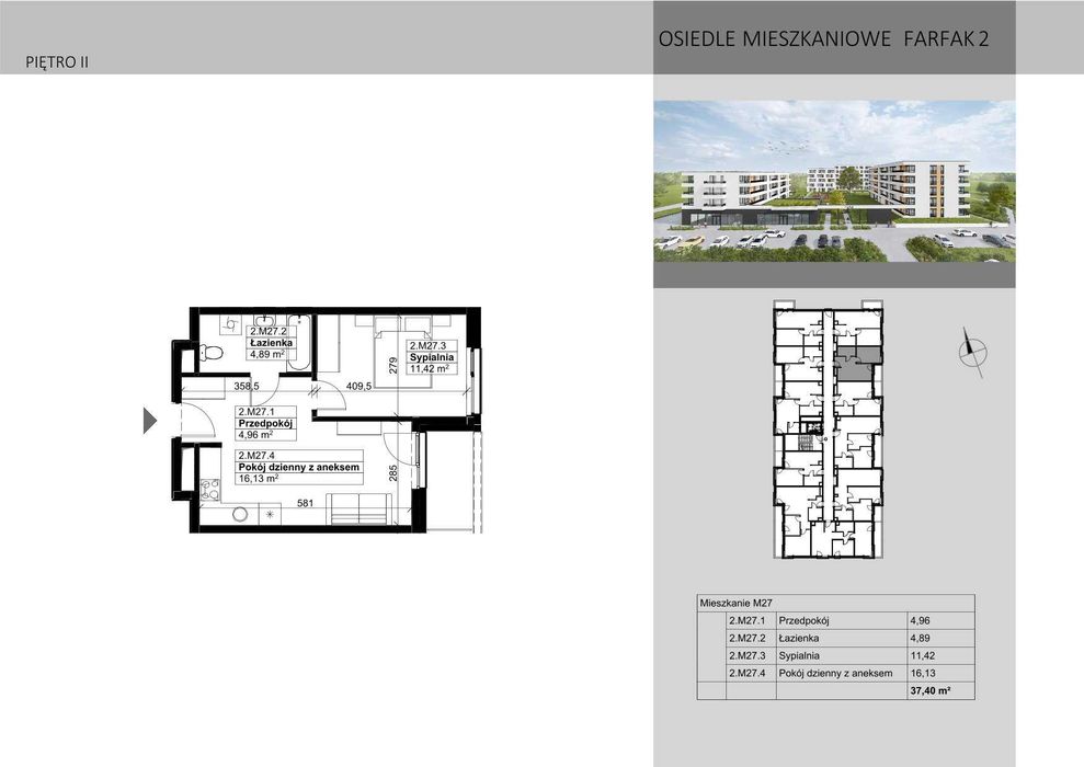 Mieszkanie 2-pokojowe w stanie deweloperskim /37,4m2/ -Garaż podziemny