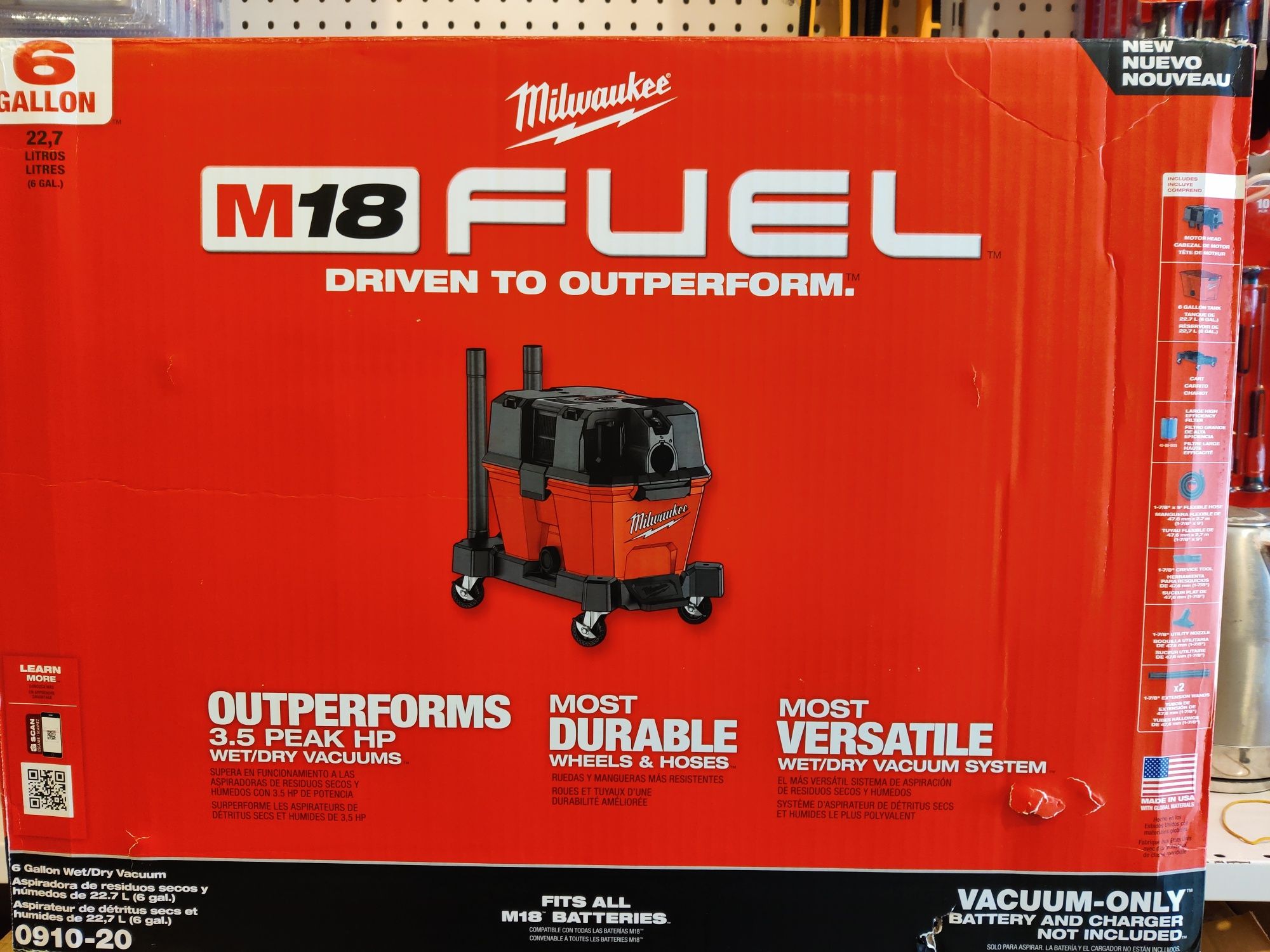 Milwaukee M18 Fuel 0910-20 Wet/dry  пылесос 23 л , Оригинал США