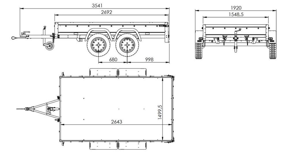 Przyczepka dwuosiowa 264x150 UNITRAILER GARDEN 265/2 KIPP DMC 300–750