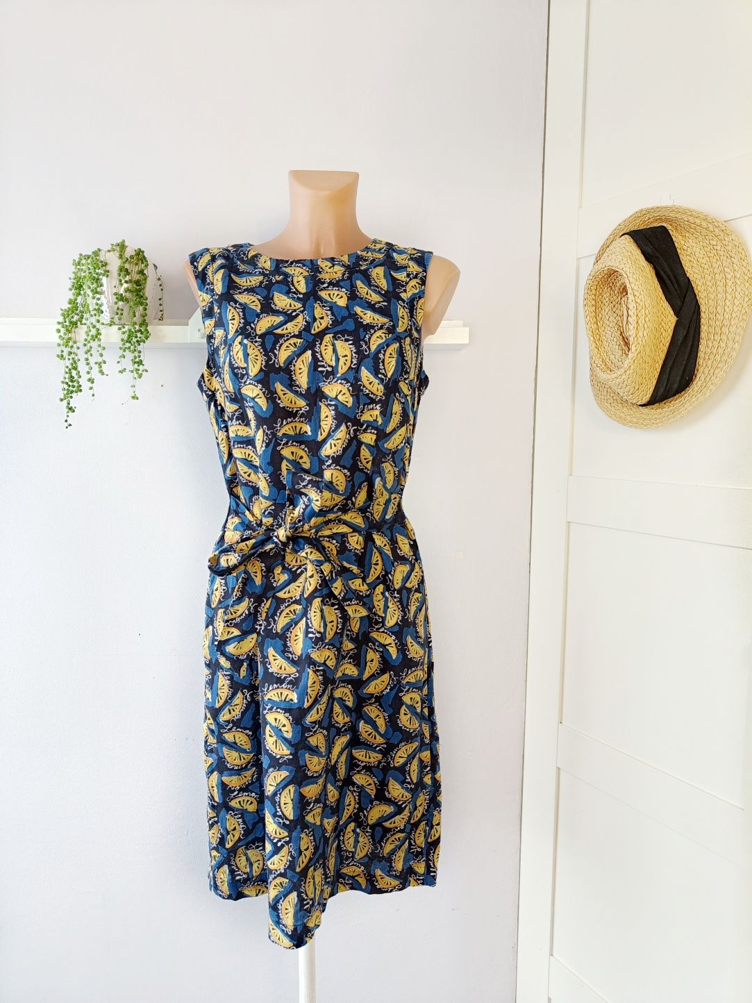 Hobbs lniana sukienka cytryny premium 100% len M/38 fruit print lato