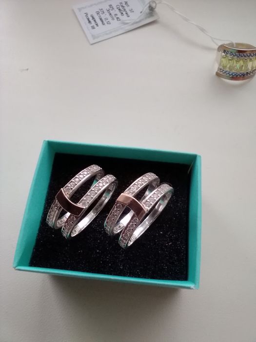 Серебряные  кольца серьги совы. серебро с золотом