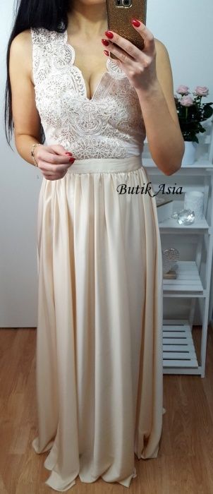 Sukienka maxi długa Emo koronkowa dekolt poprawiny ślub 34/36 36/S new