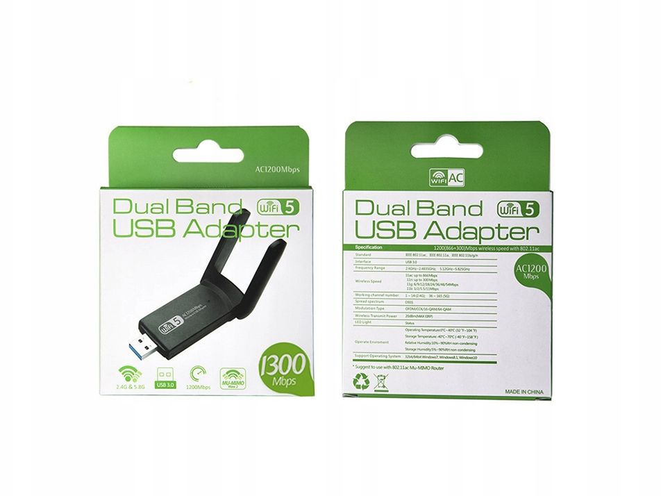 Karta sieciowa wi-fi adapter wifi usb dual 1300 Mbps DUAL BAND 2.4G 5G