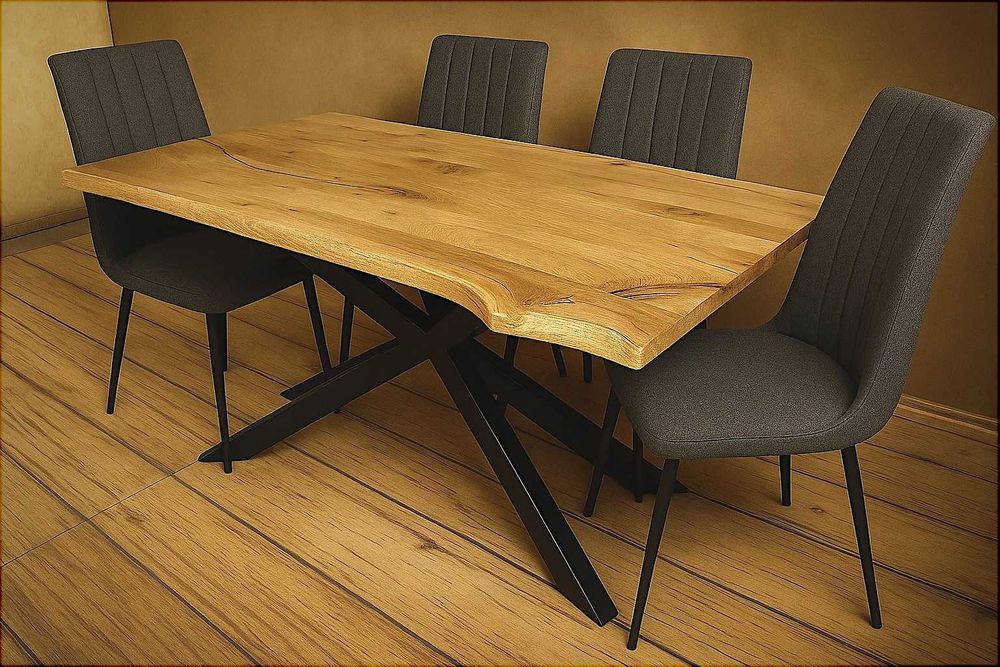 Stół Pająk Dębowy LOFT, 100% Lite Drewno DĄB, Rozkładany.