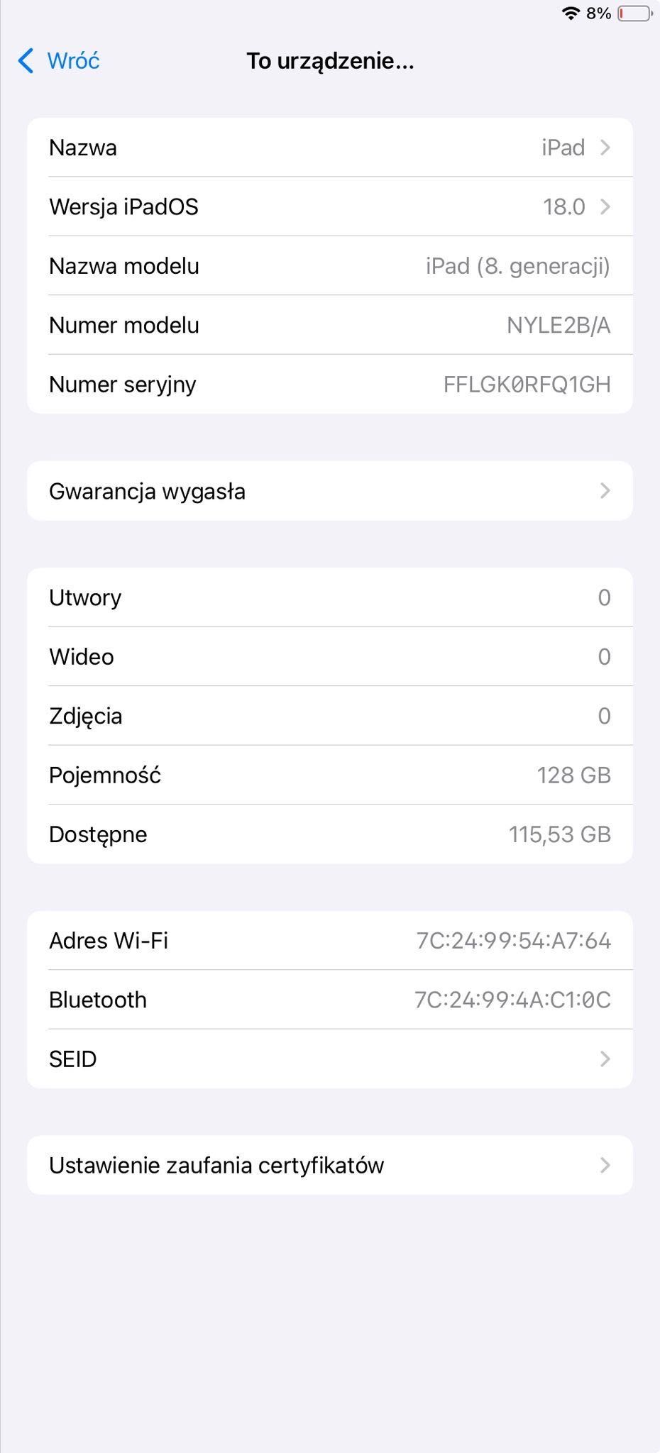 iPad 8, 128 Gb, srebrny