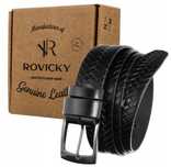 Pasek skórzany do spodni Rovicky męski 115 cm czarny pleciony nowy