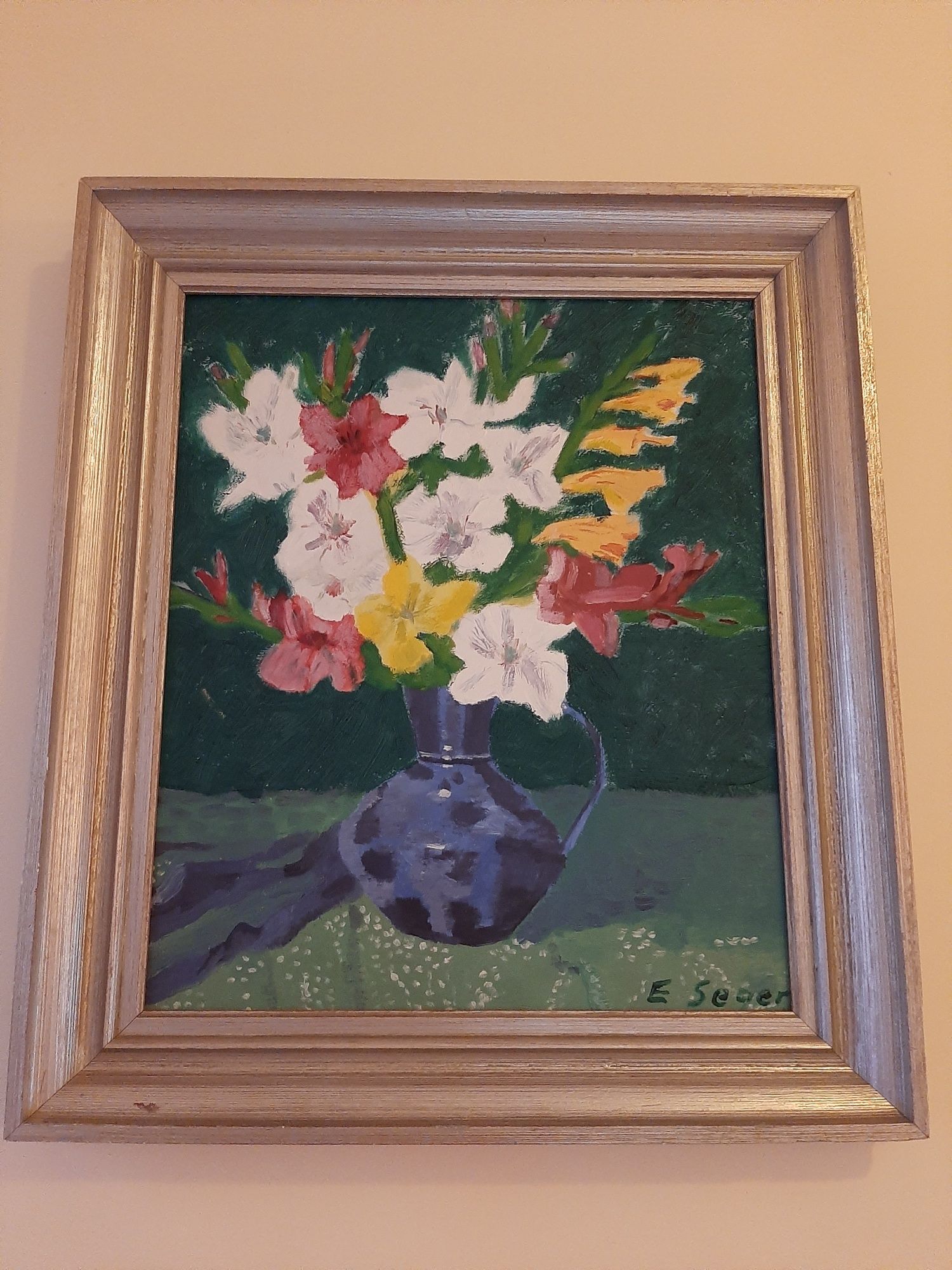 Obraz malowany , sygnowany  E.Seger Kwiaty