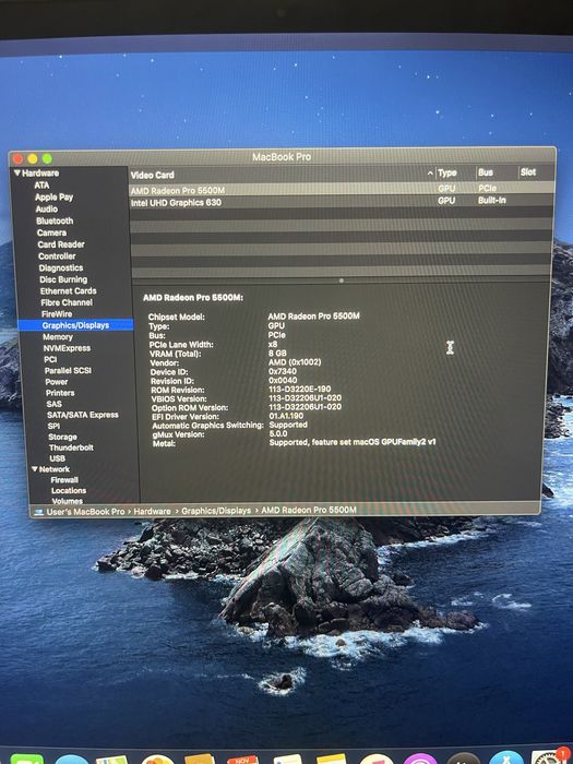 MacBook Pro 2019 16", 2 TB, 19, 32GB, AMD Radeon Pro 5500M 8 GB