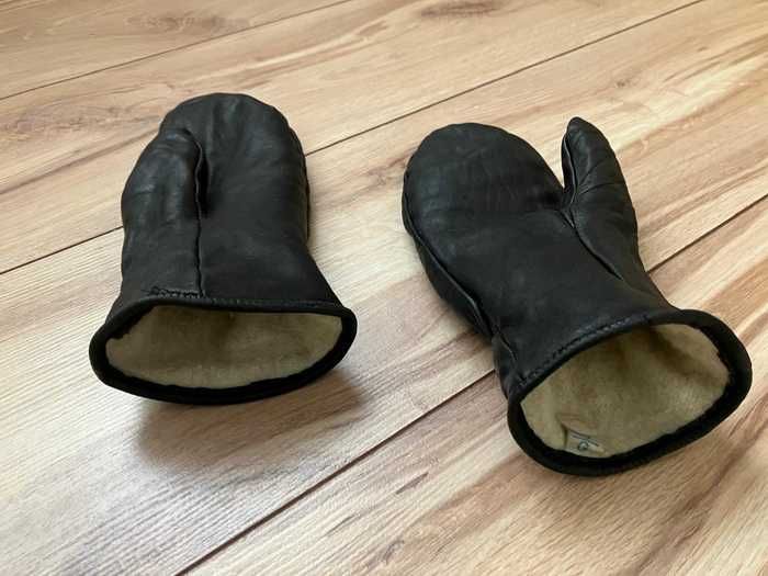 Rękawiczki skórzane "łapki", jeden palec, czarne, damskie