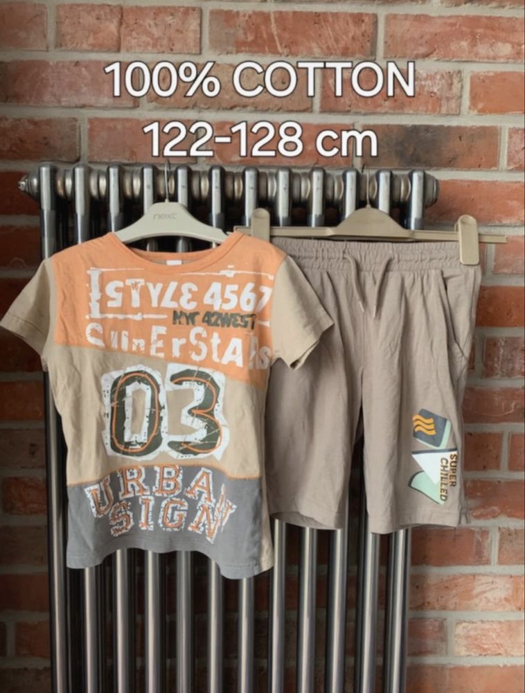 Komplet na lato bawełniany chłopięcy Zestaw T- shirt i Szorty 122-128