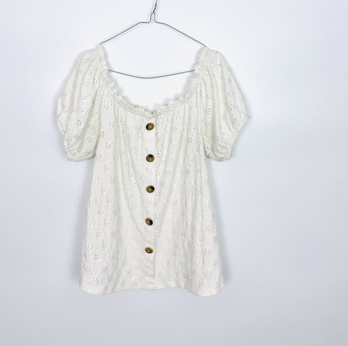 Biała ażurowa bluzka z guzikami XL 42 F&F