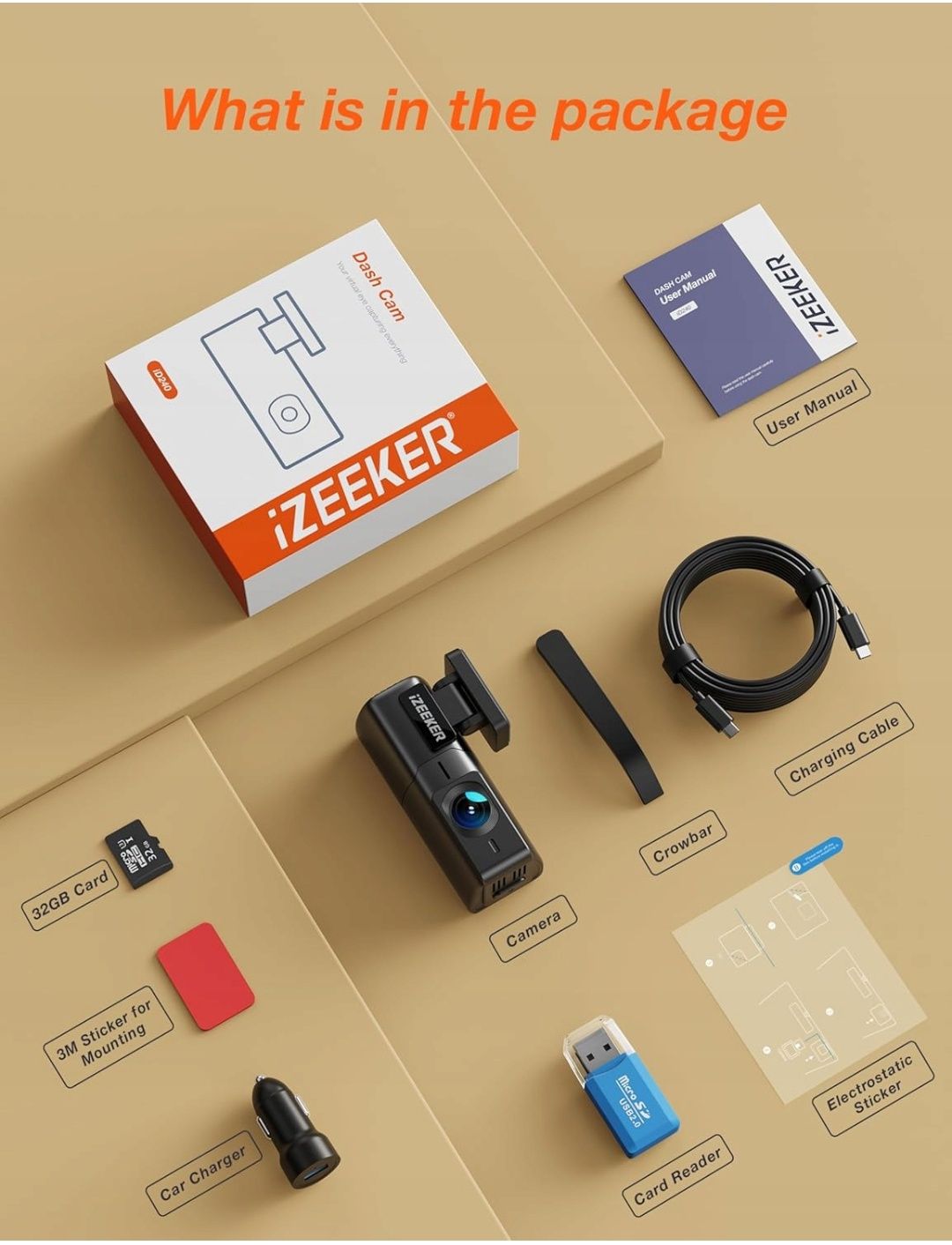 iZEEKER Kamera samochodowa 2,5K WiFi Dashcam, 1440P wideorejestrator