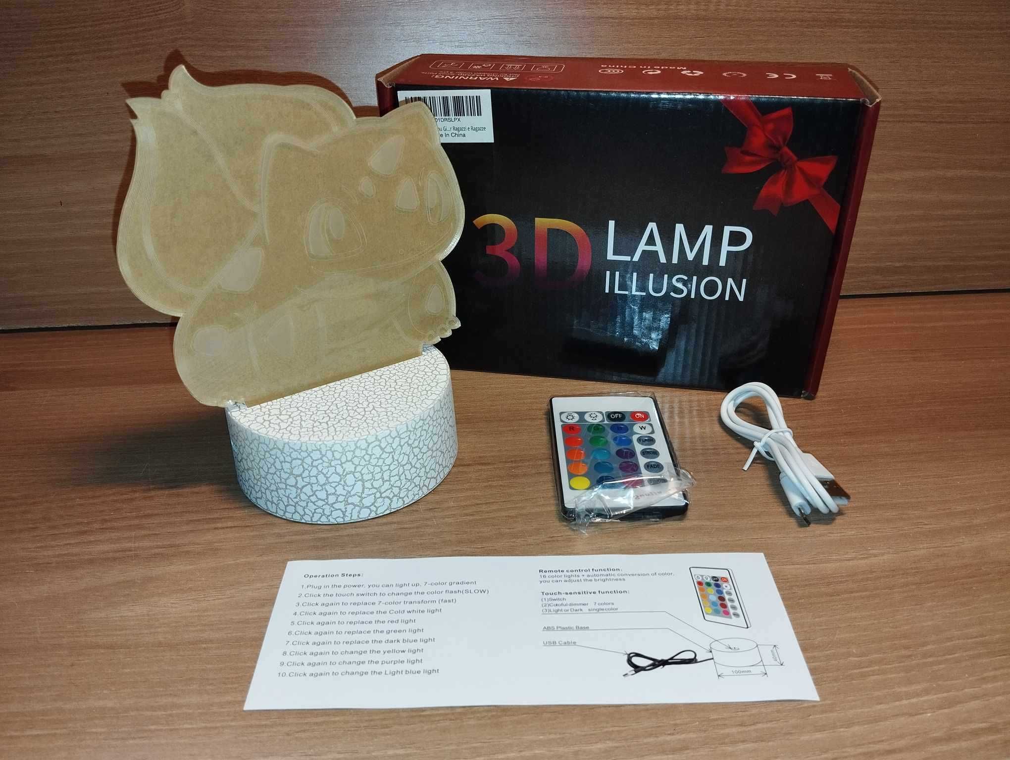 Lampa - Lampka LED RGB 3D - Bulbasaur - Pokemon
