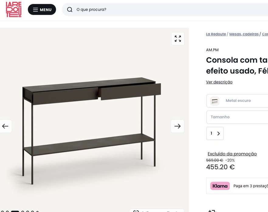 Consola com tampo duplo em metal efeito usado, Fébée