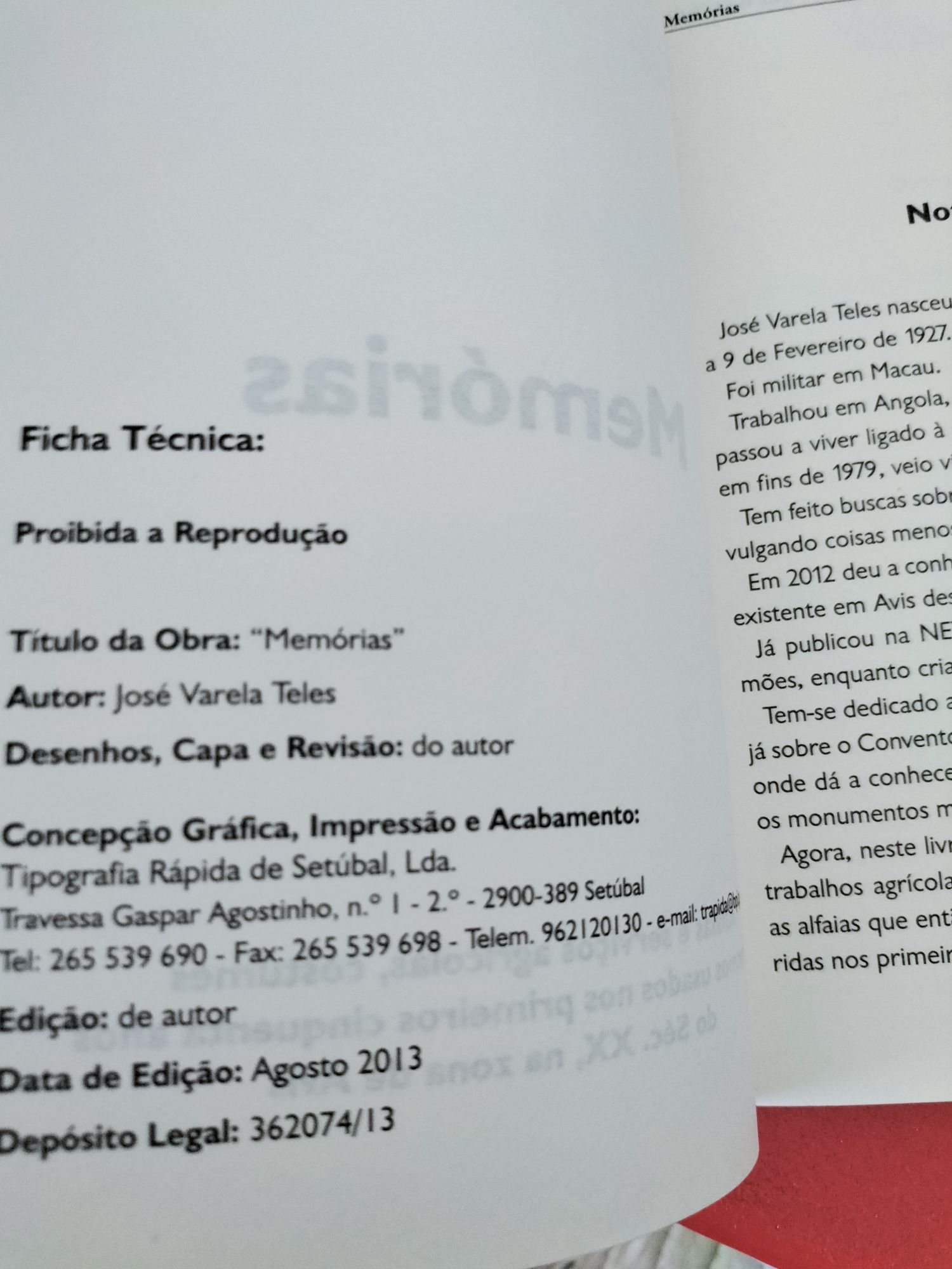 Livro "Memórias" de José Varela Teles