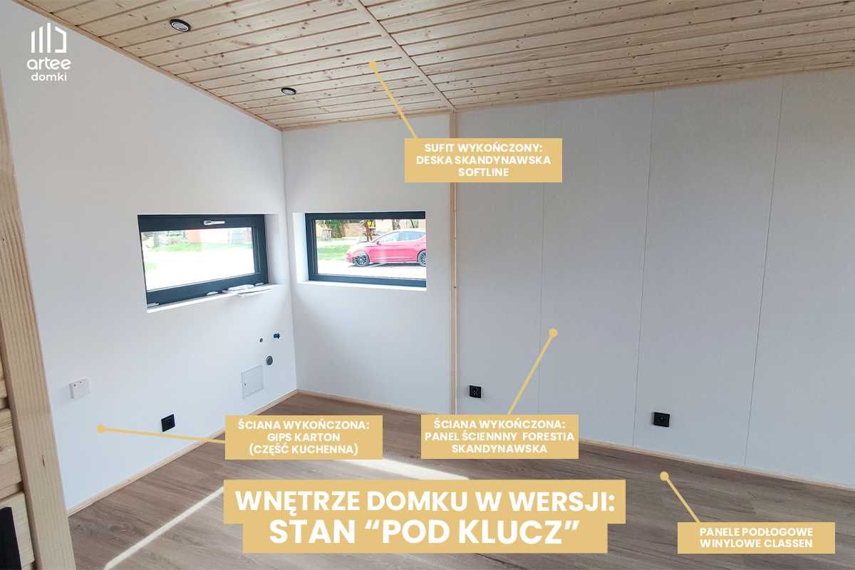 Domek modułowy, całoroczny, drewniany, domek na zgłoszenie 35 m2