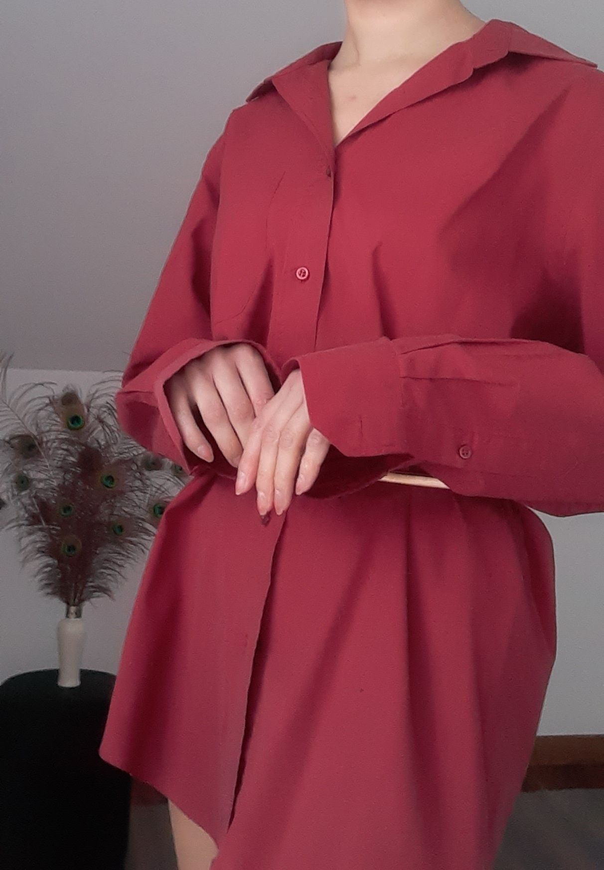Vintage buick red oversize shirt single button Czerwona koszula