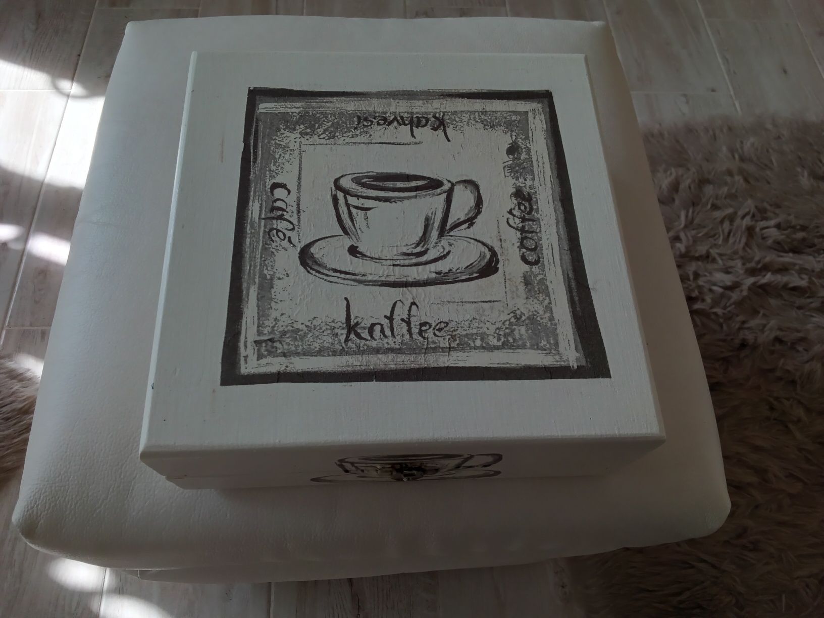 Pudełko herbaciarka decoupage na drewnie sielskie