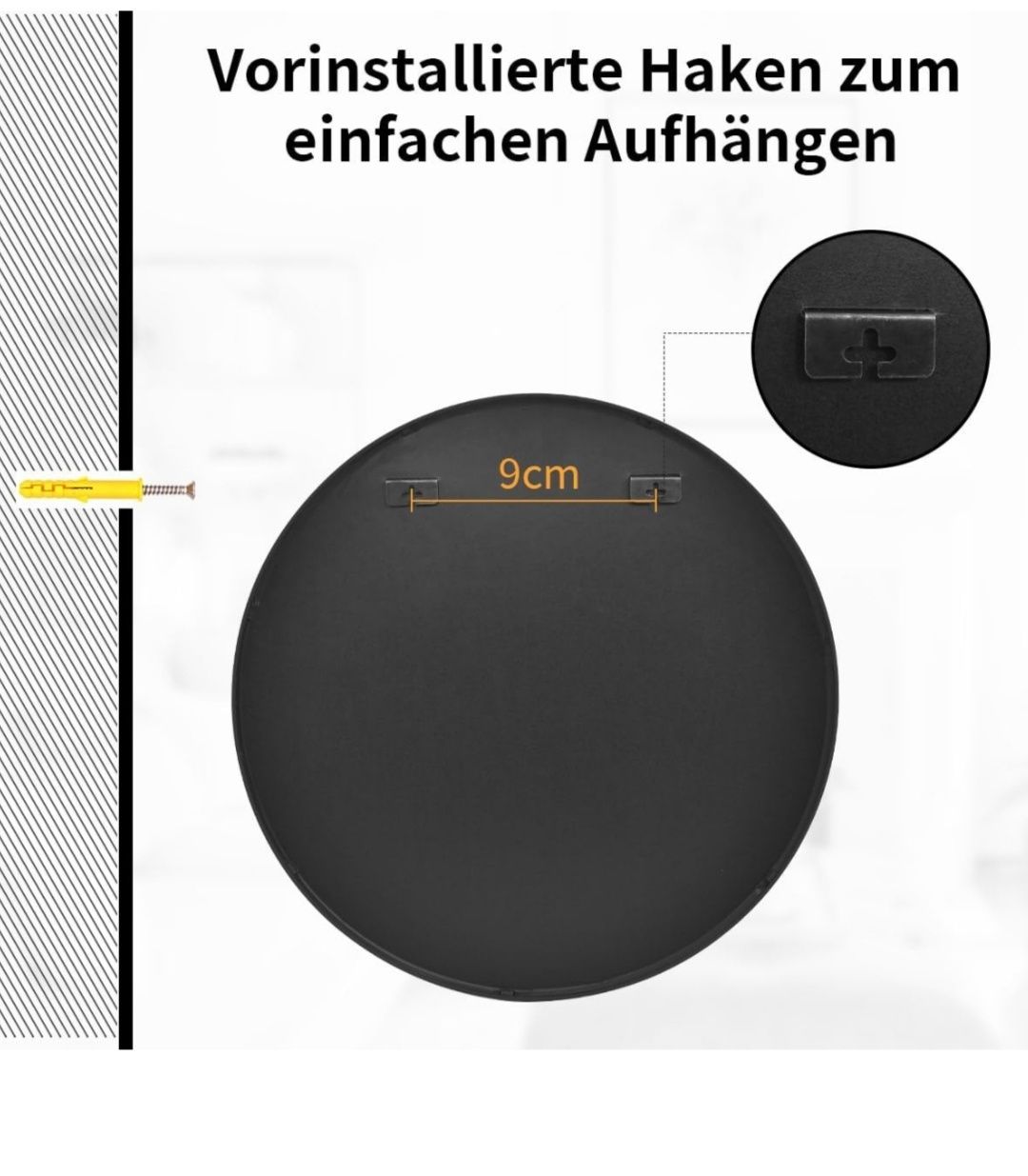 Koonmi Okrągłe Lustro, 80 cm czarne