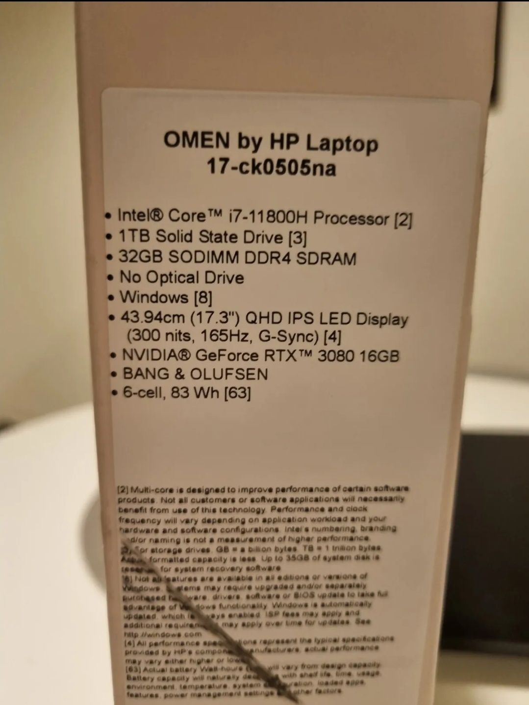 HP OMEN 17  RTX 3080 16gb 165W i7 11800H 1 TB Ssd 32/64Ram