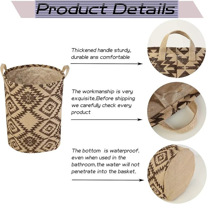 Kosz na pranie lessmo 45cm składany bawełna len 40l