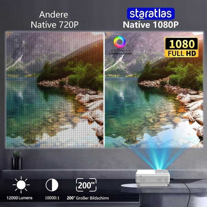Projektor Staratlas, 5G WiFi Bluetooth Full HD, 12000 lum jak za darmo