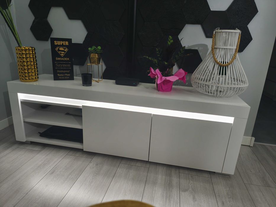 Szafka RTV biały/biały połysk led