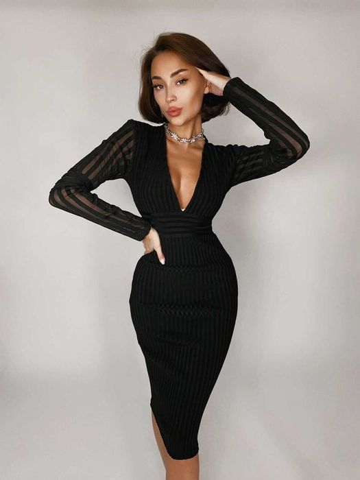 Платье черное бандажное в длине миди