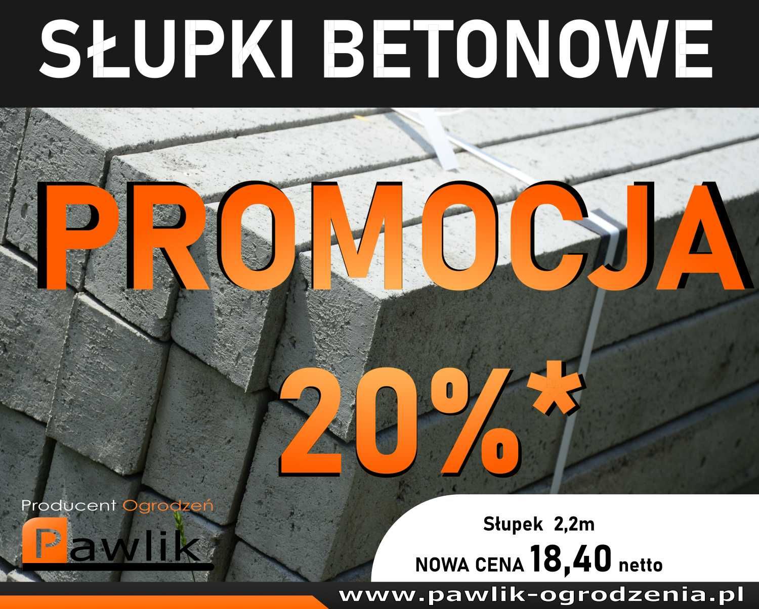 Słupek betonowy 2,2m dol + siatka leśna