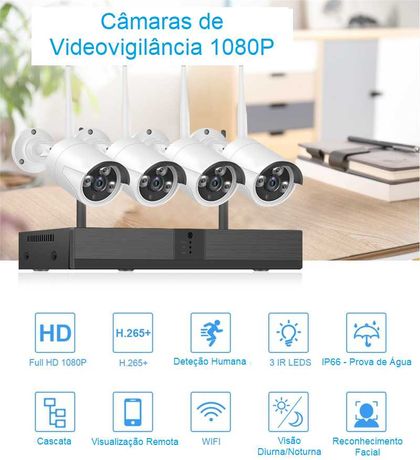 Kit 4 Câmaras Video Vigilância • SEM FIOS/WIFI • Full HD • Áudio/Som