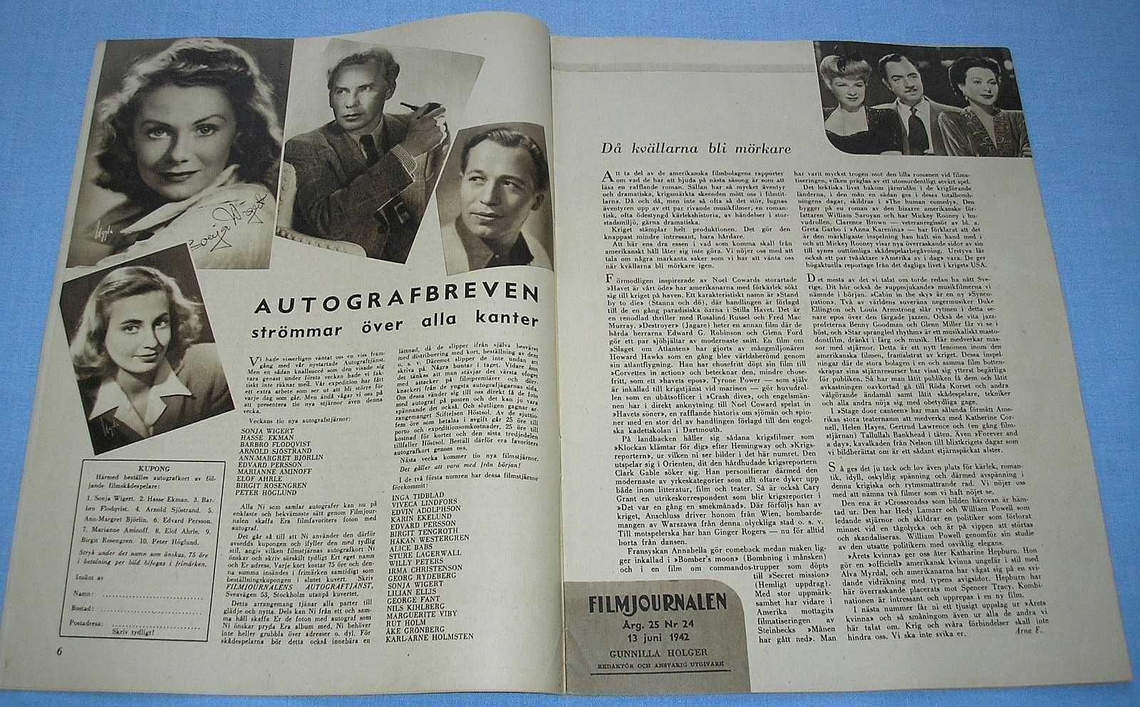 FilmJournalen nr 24 z 13 czerwca 1942r Sickan Carlsson i Karl Holmsten