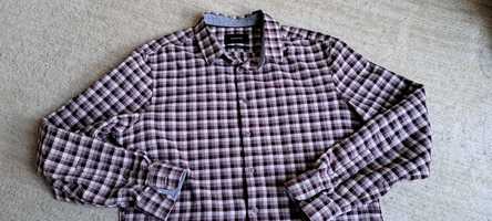 RESERVED koszula męska w kratę, slim fit, rozmiar L, beżowo-brązowa