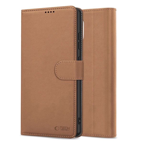 Etui Tech-Protect Wallet na iPhone 16e - brązowe