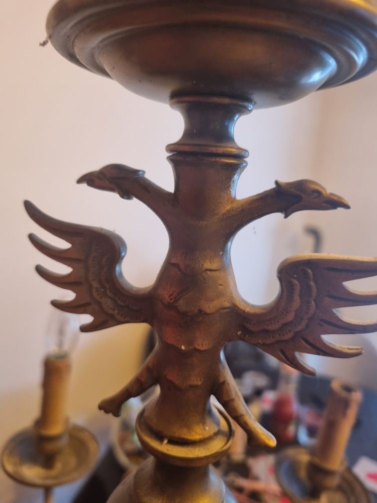 Żyrandol, lampa sześcioramienna z dwugłowym orłem. Vintage PRL