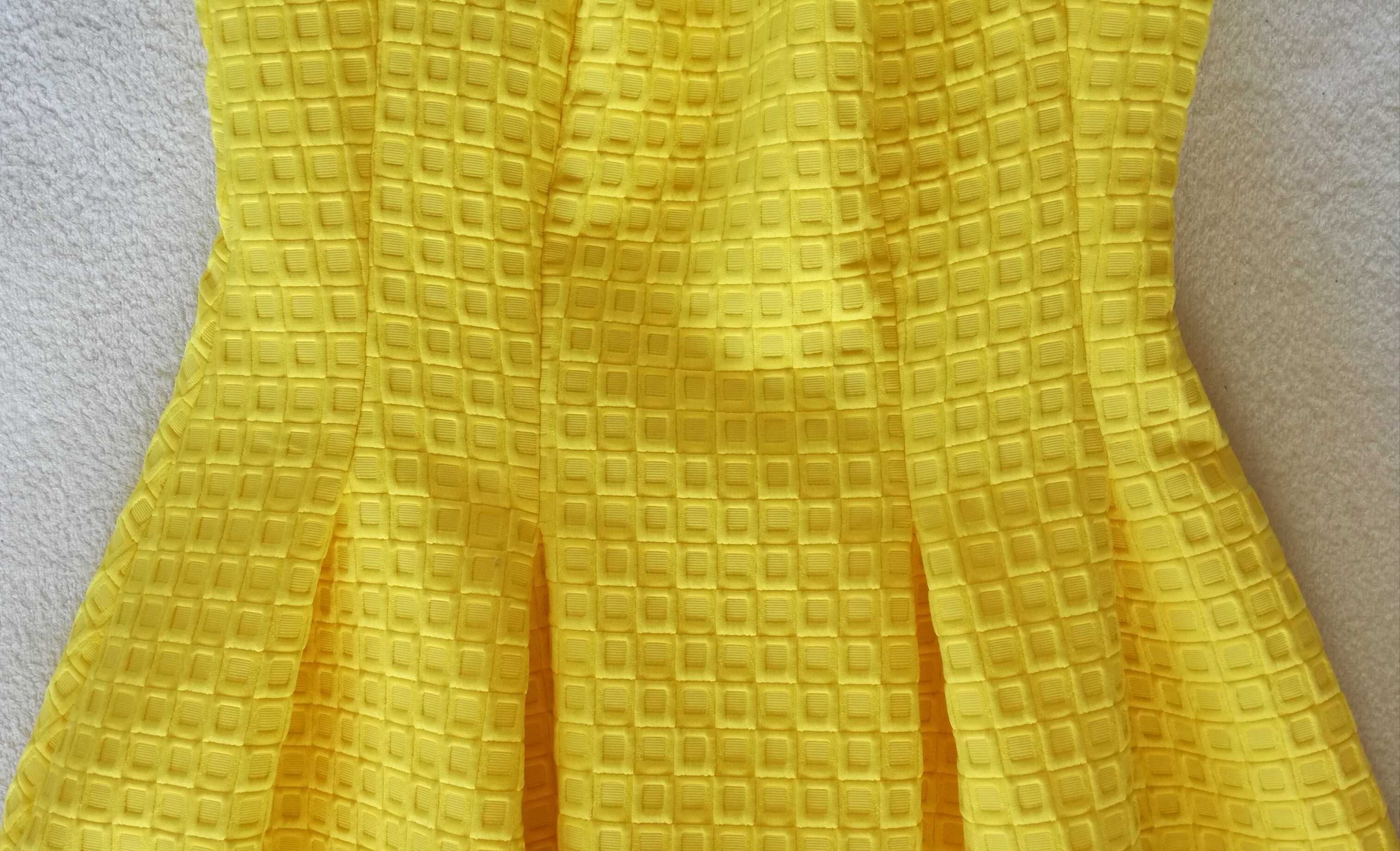 34 Orsay Żółta sukienka na wesele rozkloszowana żakardowa XS