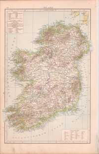Irlandia. Piękna stara mapa 1886 rok autentyk