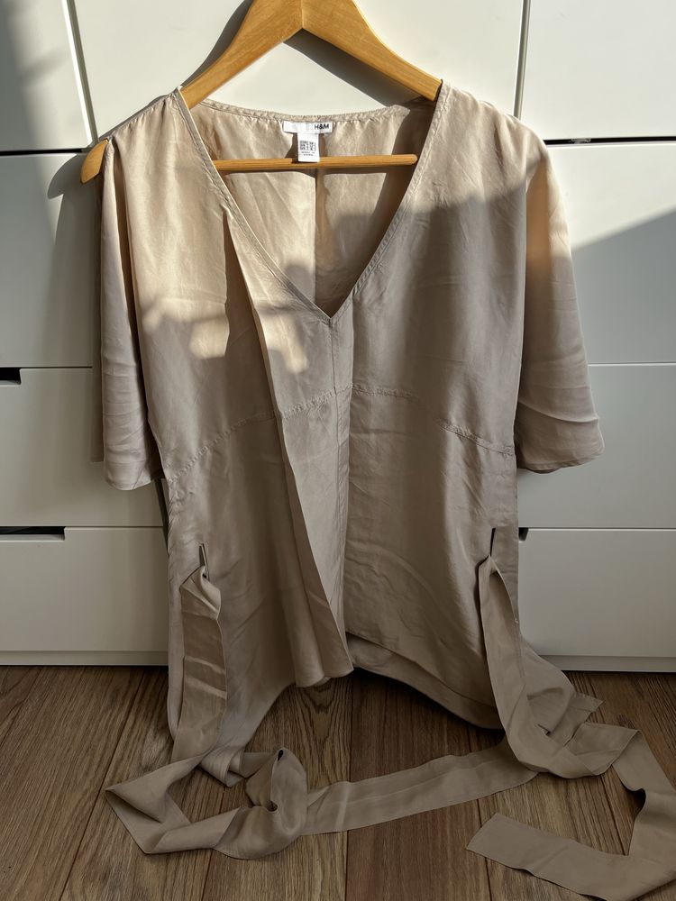 100% jedwab jedwabna bluzka kimonowa H&M M beżowa
