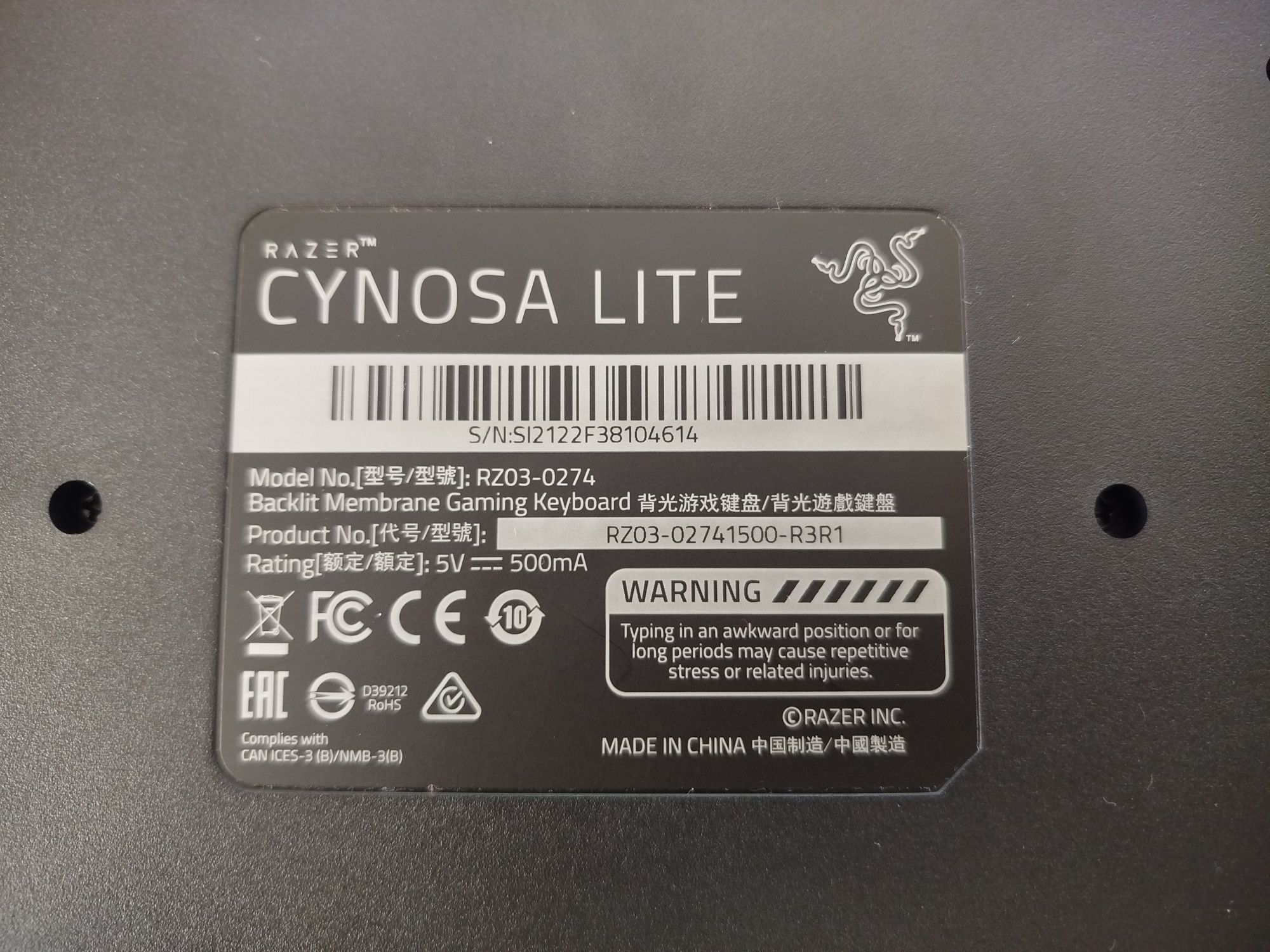 Клавіатура Razer Cynosa Lite Chroma (RZ03-02741500-R3R1)