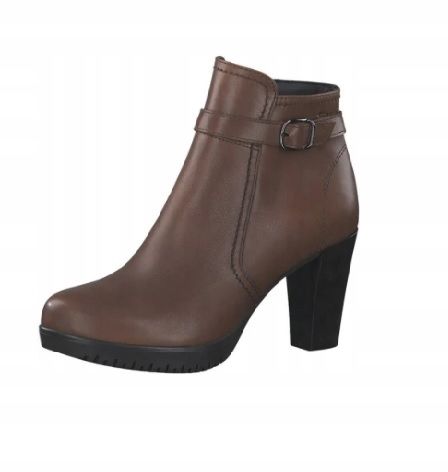 Tamaris Botki Skórzane Na Korku Brązowe Rozmiar 37